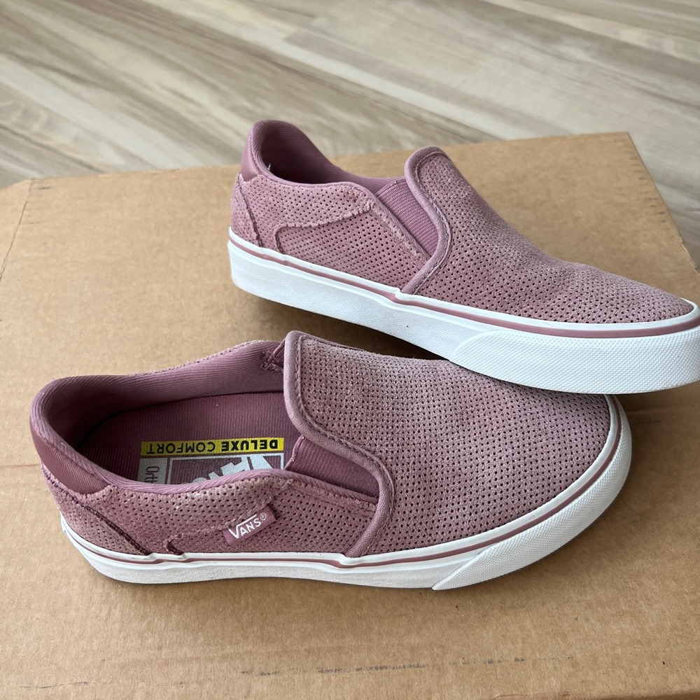 Vans Pink Faux Suede Slip Ons